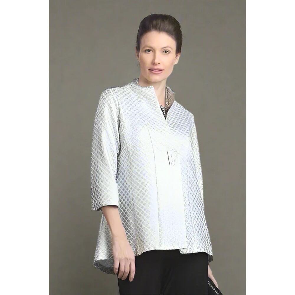 IC Connie K Silver Shimmer Modernist Scales Art-to-Wear HiLow Jacket Funky 1X